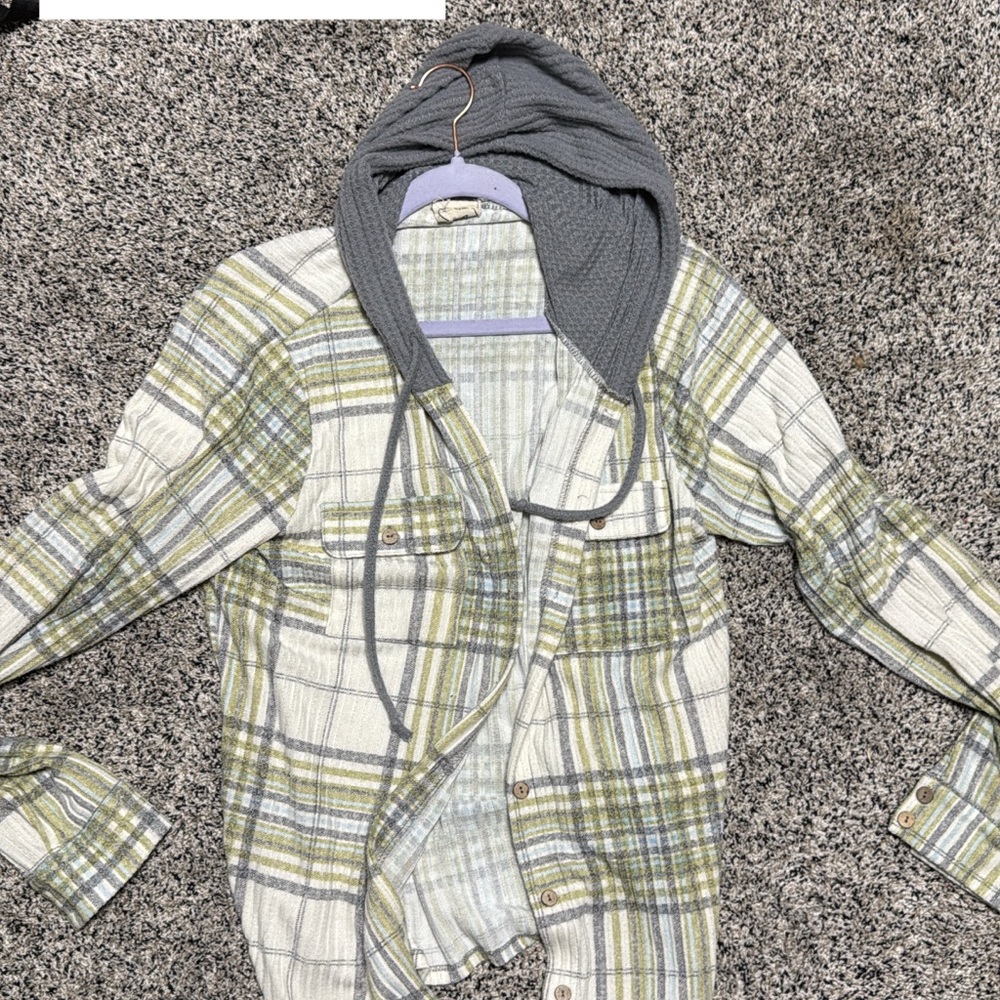 Plaid Button-Up Shirt with Hood